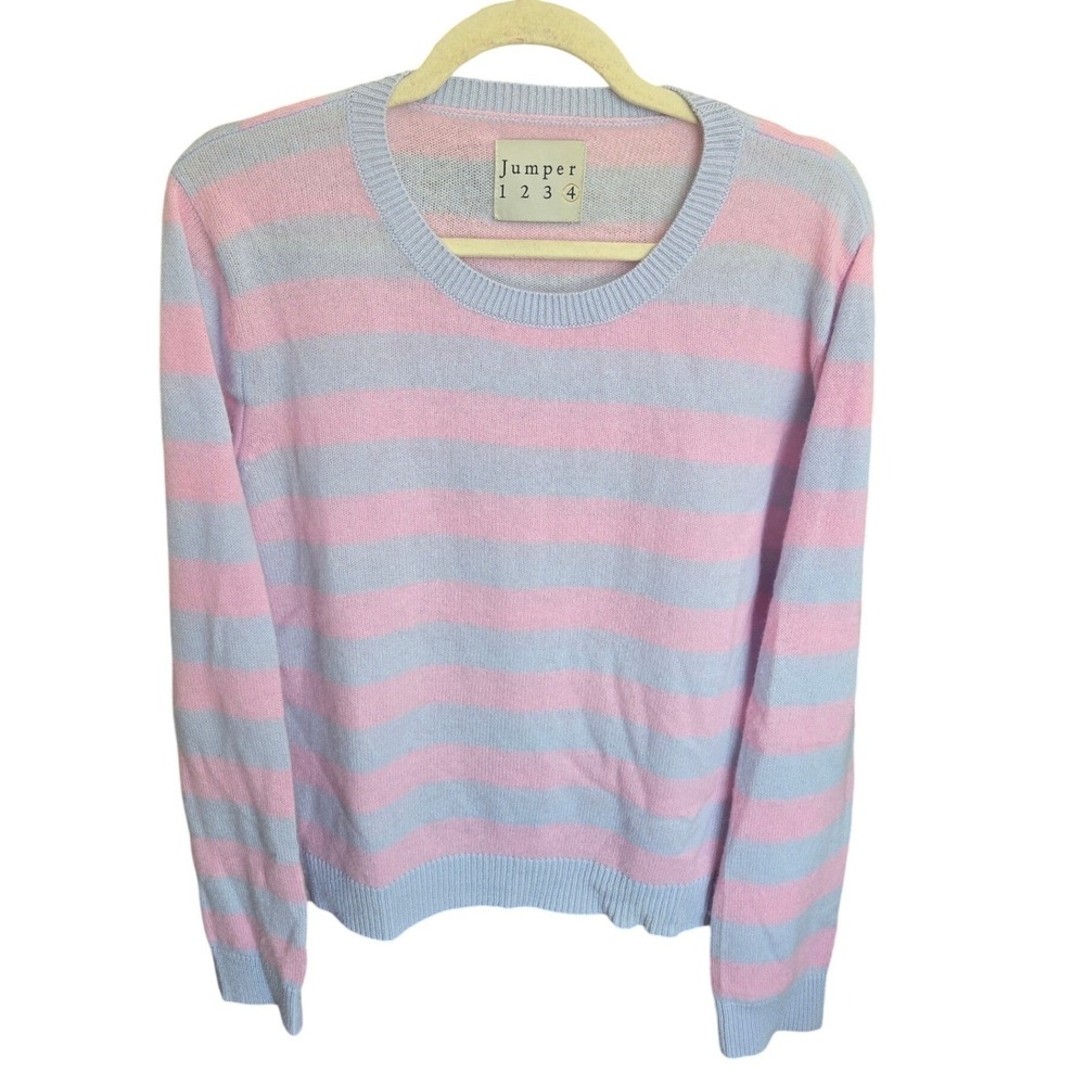 Jumper 1234 Cashmere Sweater Stripe Crewneck Blue Pink Pullover Knit 4 Large